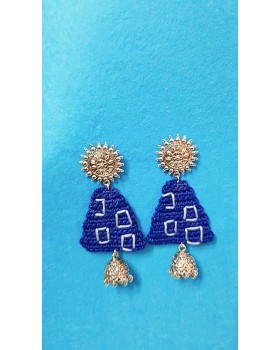 Happy Threads Crochet Earrings- Dark Blue